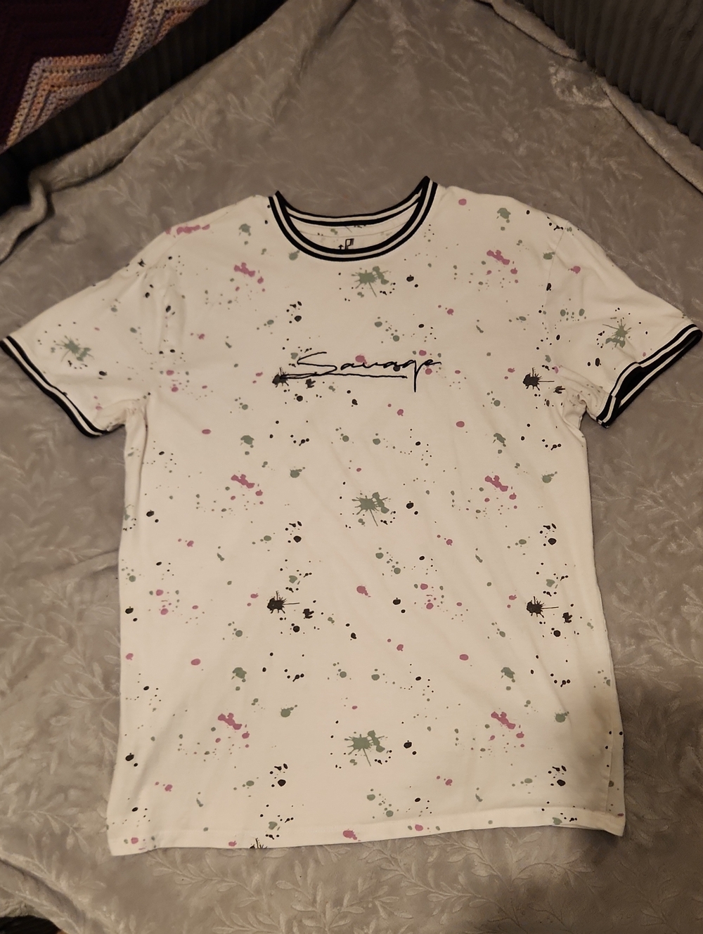 Salvage Men's White Paint-Splatter Crewneck Tee